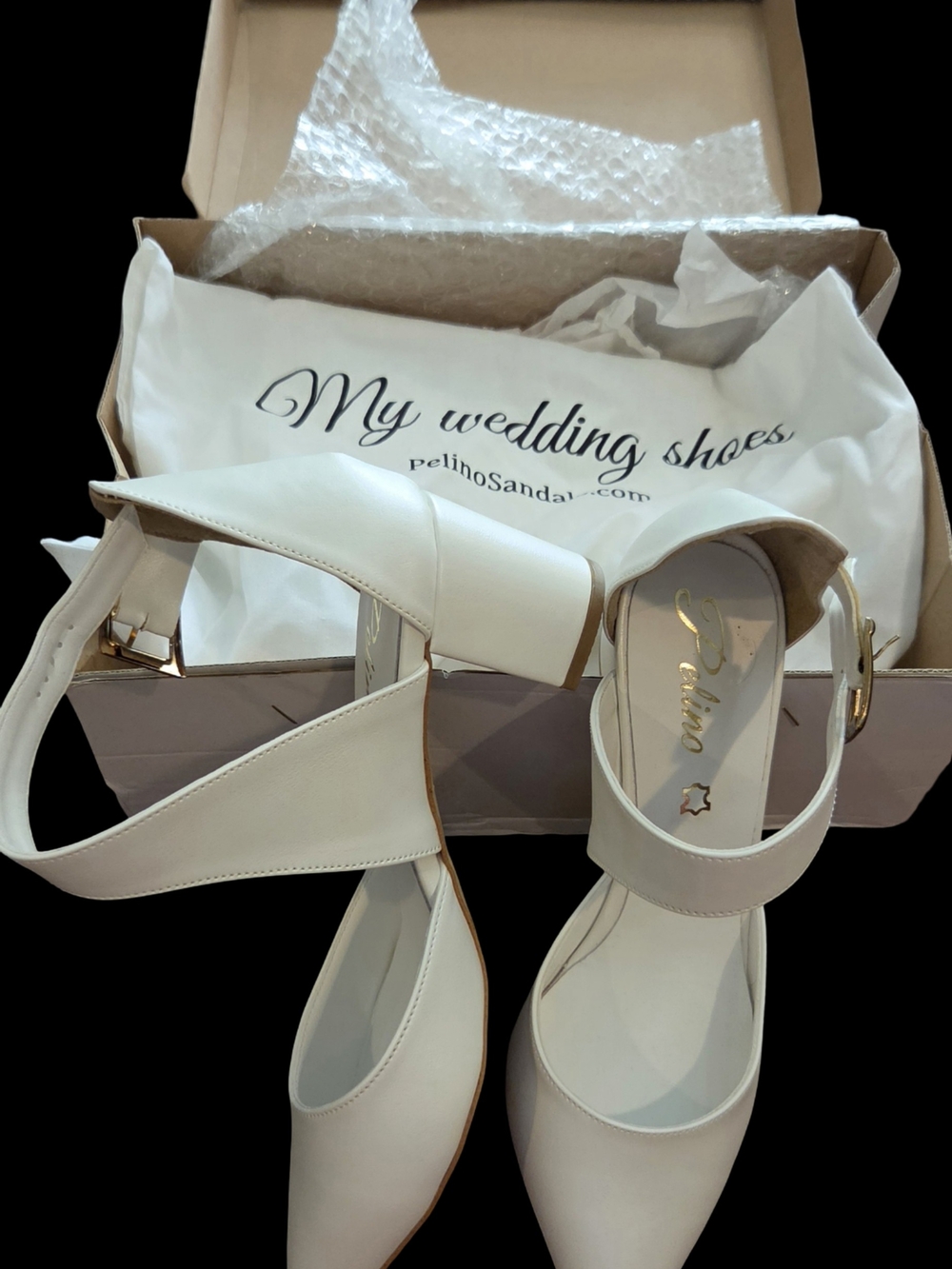 Pelino White Ankle-Strap Block Heel Sandals